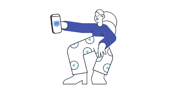 Ilustração mostrando aluna assistindo uma aula assíncrona pelo celular.
