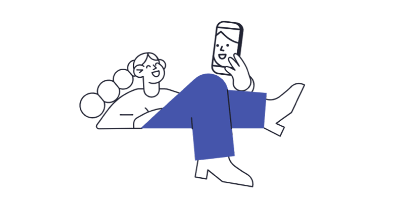 Ilustração mostrando uma estudante fazendo uma aula síncrona pelo celular. 