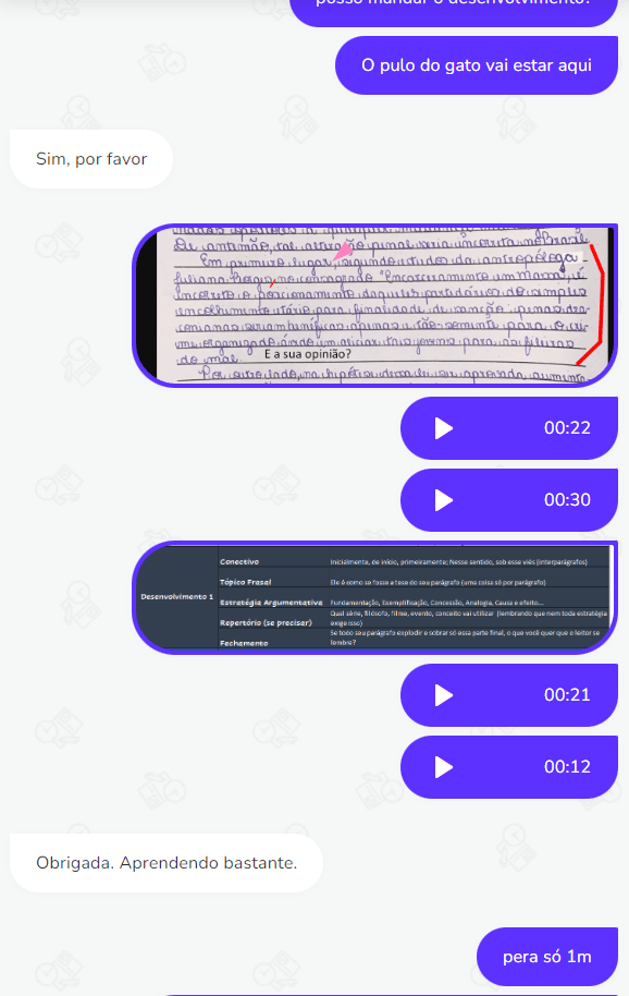 Imagem mostrando a correção de uma redação no TutorMundi, aplicativo de monitoria online